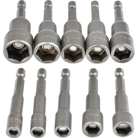Jeu de 10 douilles hexagonales magnétiques, clé à chocs 6-15 mm, adaptateur pour douilles hexagonales magnétiques 1/4". (1/5)