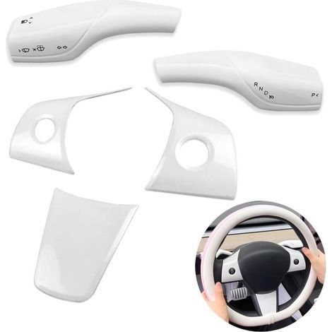 For Tesla Model 3 Model Y: 5-Piece Steering Wheel Cover Set, Gear Shift Cover, ABS Carbon Fiber Pattern, 2017-2024 (1/5)