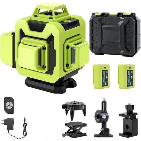 Niveau laser de chantier autonivelant 360° x 4, 4D 16 lignes, support rotatif, télécommande, 2 batteries 2400 mAh, mode autonivelant et mode impulsion extérieur (1/5)