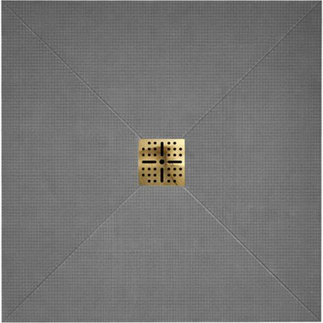 Plato de ducha alicatable 90x90cm - Desagüe vertical rejilla oro cepillado