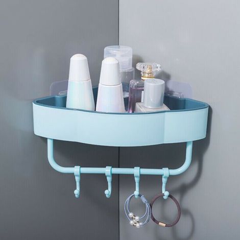 1 Étagère de douche d'angle murale, conception ajourée anti-stagnation eau, 4 crochets pliables, gain de place, salle de bain (1/5)