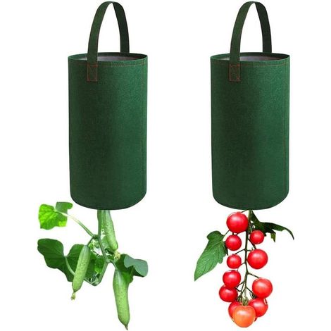 2er-Set – Pflanzsäcke aus Filz – Hängende Tomatenpflanzgefäße – Pflanzsäcke für Blumen und Pflanzen – Umgedrehte Pflanzgefäße – Schwarz (1/5)