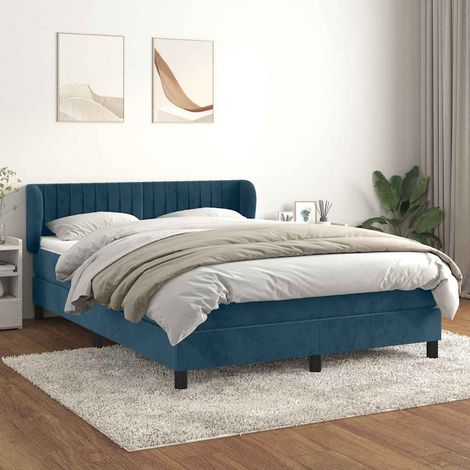 Boxspringbett mit Matratze Dunkelblau 140x200 cm Samt (1/5)