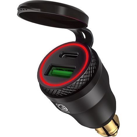 Adaptateur USB allume-cigare - Pour Moto BMW, DIN/Hella - USB C PD 3.0 & QC 3.0,Lumière rouge coquille noire (1/2)