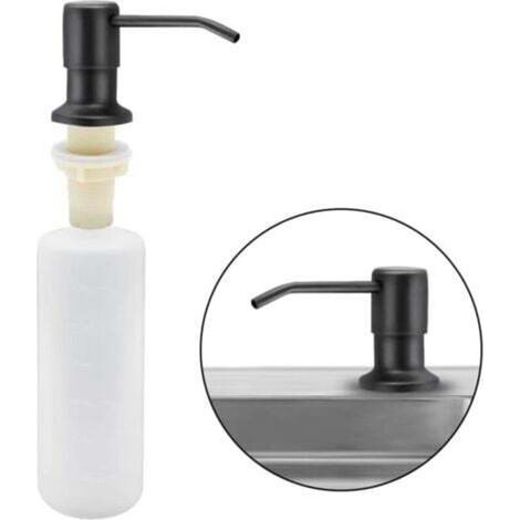 Dispenser di sapone da incasso per lavello da cucina, 350 ml, in acciaio inox, ricaricabile, con pompa girevole a 360° (Nero - Crezuo)
