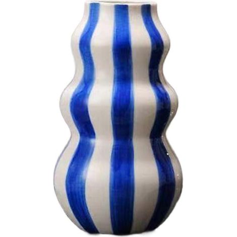 Vase rond en céramique peint, ornement pour salon, chambre, entrée, bureau, composition florale, décoration bleue (1/5)