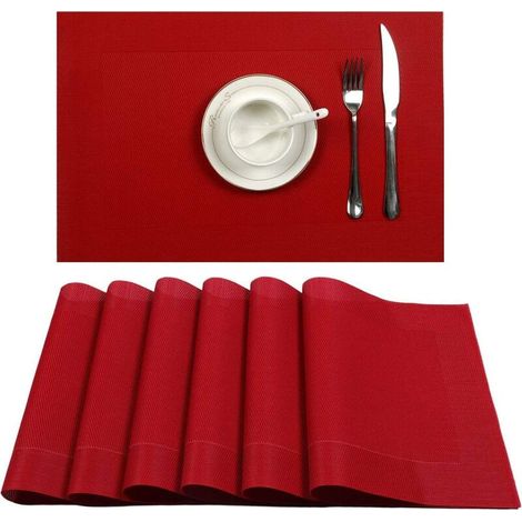 Sets de Table Lavables Antidérapant Résistant à l'usure à la Chaleur,Facile à Nettoyer, Rouge 10pcs (1/5)