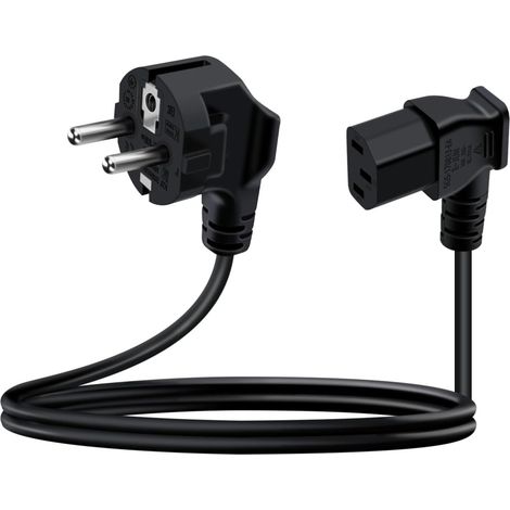Cable Alimentation C13 Coudé 10A 250V Câble C13 Coudé Cable Type F Coude CEE 7/4 pour PC, TV, Moniteur, Projecteur (Noir, 2 m) (1/5)