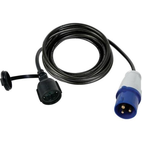 Câble adaptateur, H07RN-F 3G1.5, 3 m, 16 A/230 V, 3680 W, type F vers CEE, usage intérieur et extérieur, caoutchouc, bleu (1/2)