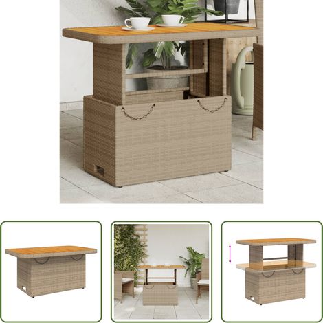 vidaXL Table de jardin réglable - Table de jardin beige 90x55x71 cm résine tressée et bois acacia (1/5)