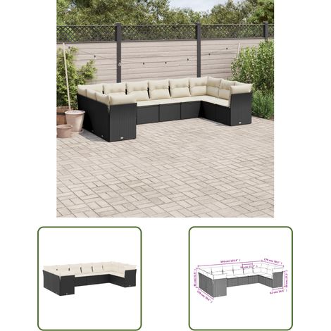 The Living Store 10-tlg. Garten-Sofagarnitur mit Kissen Schwarz Poly Rattan - Gartensofas - Outdoor Möbel - Gartenmöbelset - Lounge Set - Rattan Sofa (1/3)