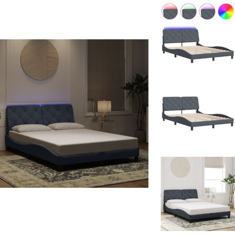 Bettgestell mit LED-Leuchten Dunkelgrau 140x200 cm Samt - Samtbettwäsche - Bettsofa - Doppelbett - Boxspringbett - Hochbett (1/5)