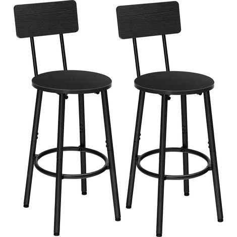 Barhocker 2er-Set mit Rückenlehne, Fußstütze, Retro-Industriestil, Schwarz (1/5)
