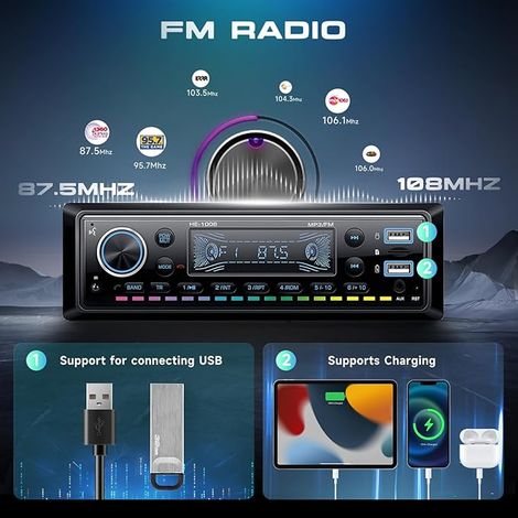 Radio para coche, Bluetooth 5.0, kit manos libres, reproductor multimedia MP3 (1/5)