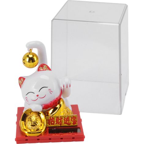 Petite clochette chat porte-bonheur solaire, décoration chat porte-bonheur à détection de lumière, statuette chat porte-bonheur blanche pour la maison, la voiture, le bureau ou comme cadeau.