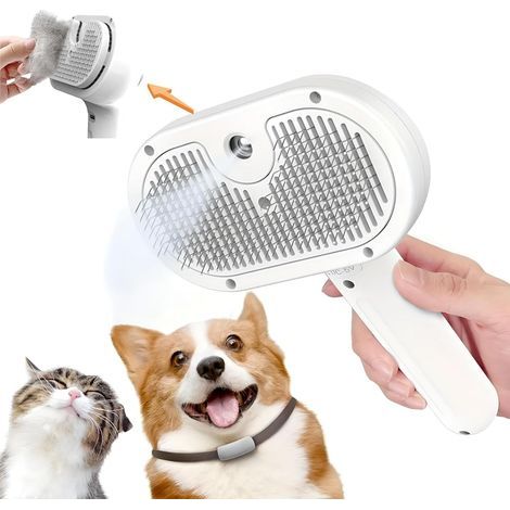 Dampfbürste zum Entwirren für Katzen, 3-in-1-Selbstreinigungs-Dampfbürste, geeignet für lang- und kurzhaarige Hunde und Katzen, Entwirrungskamm und Entferner loser Haare, Schnellladefunktion über USB- (1/5)