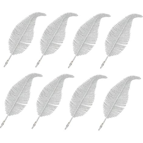 8pcs Christmas Tree Topper Feather Clips, Christmas Glitter Feathers, Christmas Home Decoration (Silver) (1/5)