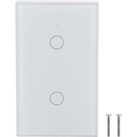 Interrupteur tactile WiFi écran rond unique pour Alexa Google, 2 voies AC 90‑250V (blanc, prise US) (1/5)