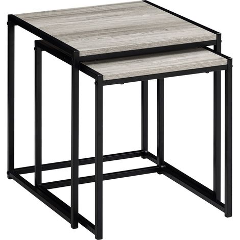 Brooklyn Nest of Table Set of 2 Coffee Side End Unit Wood Living Room Furniture, Grey