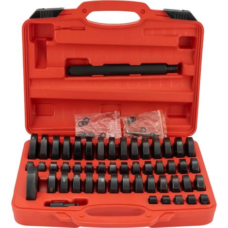 52-teiliges Radlager-Montageset mit Unterlegscheiben (18–65 mm), Radialdichtungen, Buchsen, Lagerschalen, Gummidichtungen, Abziehern, Montagesätzen und Werkzeugsets für die Demontage und Montage aller