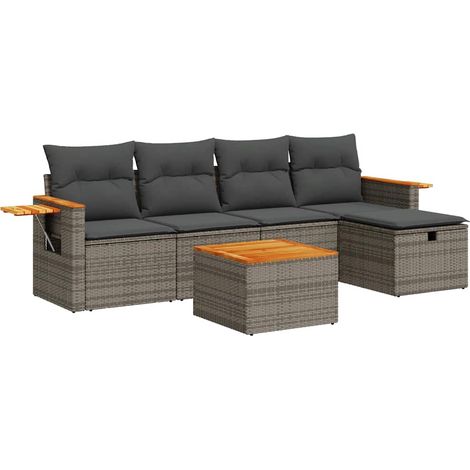 Maison Exclusive - 6-tlg. Garten-Sofagarnitur mit Kissen Grau Pol (1/5)