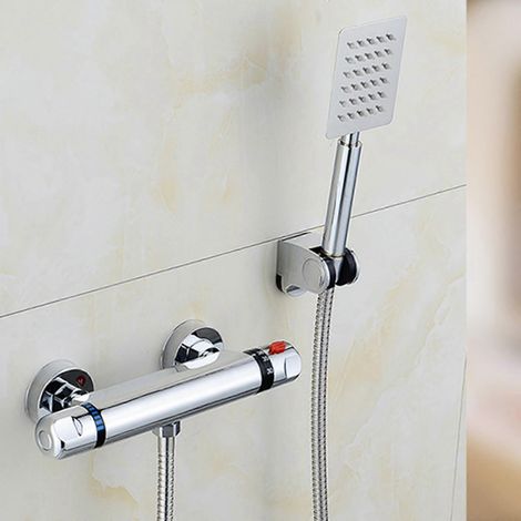 Mitigeur thermostatique de douche pour robinetterie murale, compatible avec baignoire et douche, eau froide/eau chaude. (1/4)