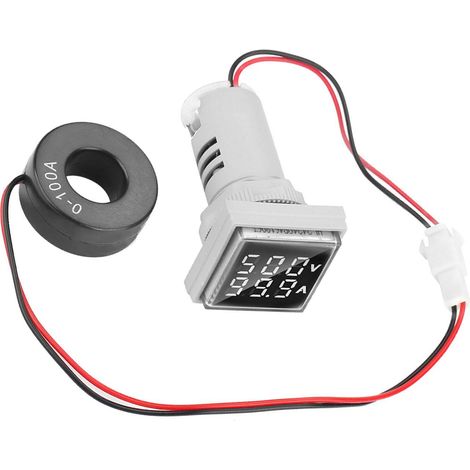 Voltmètre Ampèremètre Numérique LED 22mm 0-100A Indicateur AC Tension Courant, Affichage Digital Blanc, Compteur Électrique pour Tableau (1/5)