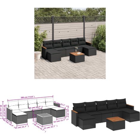 8-tlg. Garten-Sofagarnitur mit Kissen Schwarz Poly Rattan - Gartenmöbel Set - Gartensorte - Outdoor Möbel - Lounge Sofa - Esstisch - Home & Living (1/3)