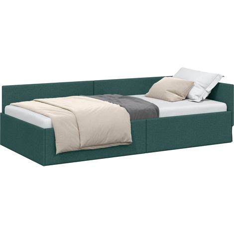 Estructura de cama en esquina Verde oscuro 90 cm x 190 cm tela vidaXL