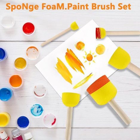 15 Pièces Tampon Peinture Enfant, 5 Tailles Pinceau Mousse Peinture Pinceaux éponge Peintures avec Manche Bois, Brosse KIT PEINTURE (1/5)