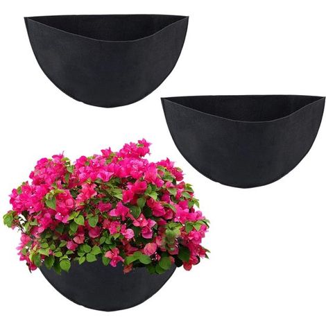 Tre rivestimenti semicircolari per vasi da fiori, di dimensioni 345x202x6 mm, in feltro nero, riutilizzabili, per giardini domestici, pareti, cesti e vasi da fiori sospesi. (1/4)