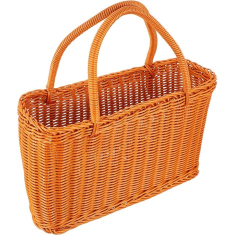 Panier de rangement en rotin tressé, pliable avec poignée, pour fleurs, courses, légumes (1/5)