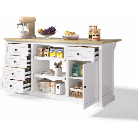 Aparador de Cocina con 5 Cajones, 2 Baldas Extraíbles, Ala Abatible y Enchufes, 150x65x75,5 cm (1/5)