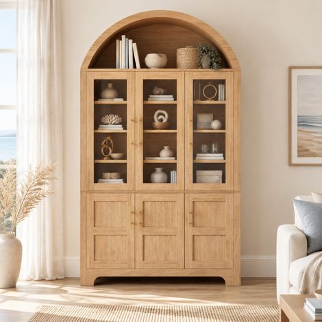 Vetrina 110 x 40 x 185 cm con nicchia ad arco e ripiani regolabili, naturale REDOM (1/5)