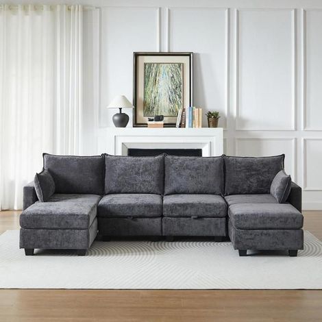 Canapé - KOMHTOM - Convertible U/L (modulaire) - 6 places - Rangement intégré - Chenille, ottomane (1/5)