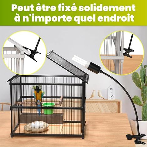 UVB 2.4 Kit d'éclairage pour oiseaux, lampe à pince avec UVB 2.4 ampoule E27 20W pour oiseaux (1/4)