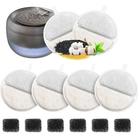 Filtros para bebederos,6 + 6 filtros de repuesto para bebederos de gatos,filtro para bebedero de 2,5 l (84 onzas líquidas) para gatos y perros (1/5)