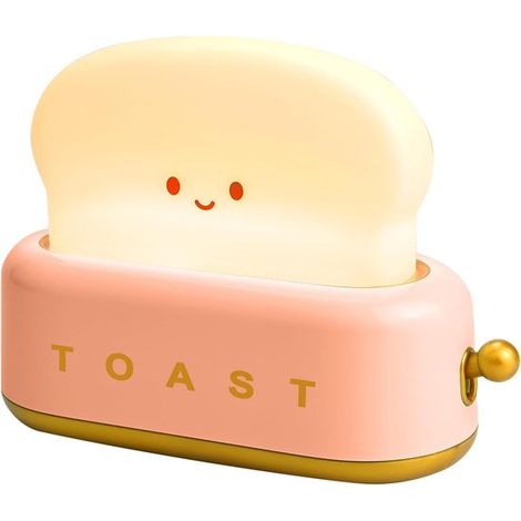 Lámpara de noche con forma de tostadora，lámpara de mesa nocturna portátil para dormitorio infantil o juvenil (rosa) (1/5)