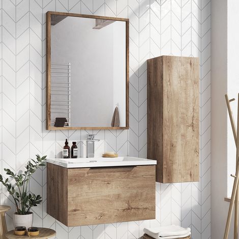 Orbit Illumo Bathroom Mirror 600mm H x 800mm W - Rustic Oak (1/4)