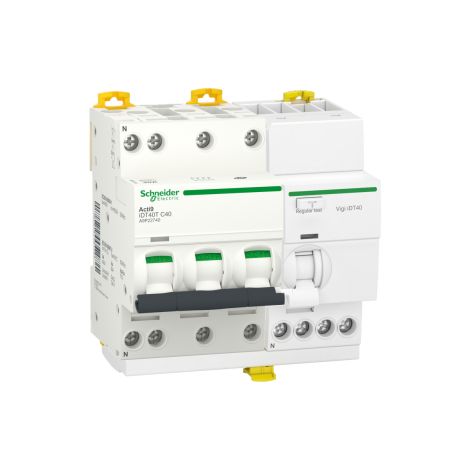 Schneider - Disjoncteur 40A - 3P+N - courbe C + Bloc Vigi 40A - 3P+N - Type ASI- Ru00e9f : A9P22740 + A9Y64740 (1/4)