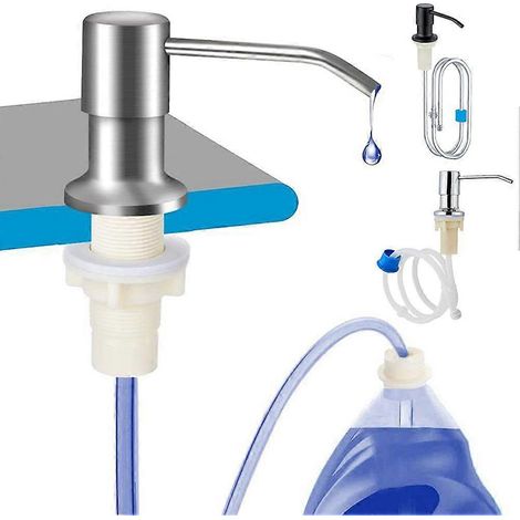 Distributeur de savon liquide vaisselle pour évier, pompe en acier inoxydable avec tube d'extension de 99 cm (39 pouces), pas besoin de remplissages fréquents. (1/5)