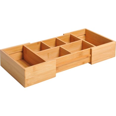 Boîte de rangement , boîte de rangement, organiseur de tiroir, extensible, bambou, naturel, 24,6 x 17,6 x 7 cm