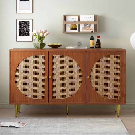 Buffet, combinez une commode en rotin et un meuble à chaussures,en bois, noyer (1/5)