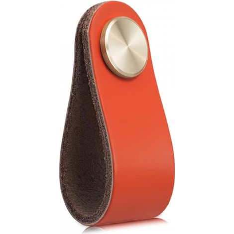 Poignée Meuble Cuir, Bouton Porte Placard Poignee Cuir Bouton de Tiroir, Poignee de Meuble Vintage pour Armoires, Commode(Orange, Monotrou) (1/5)