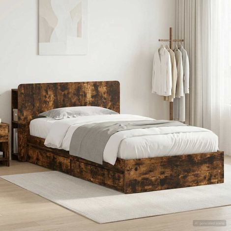 vidaXL Bed Frame with Storage Smoked Oak 100 x 200 cm Engineered Wood (1/5)