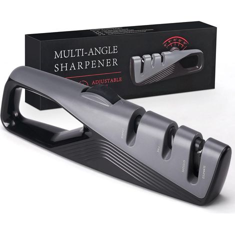 Afilador de cuchillos con 5 ángulos ajustables, herramienta de afilado grueso y fino, afilador manual portátil para todos los cuchillos, incluidos cuchillos de cocina, navajas de bolsillo y tijeras. (1/5)