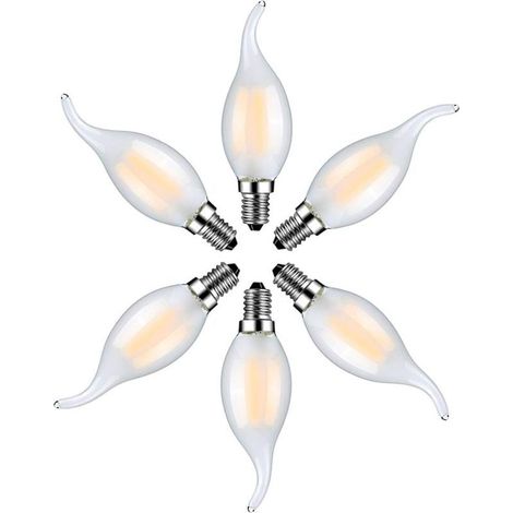 Lot de 6 Ampoule LED Flamme E14 4W Blanc Chaud 2700K-Ampoules Bougie à Filament pour Lustres-Verre Dépolie (1/5)