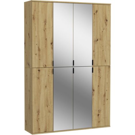 Armadio BODITE – 8 porte con specchi – Rovere chiaro