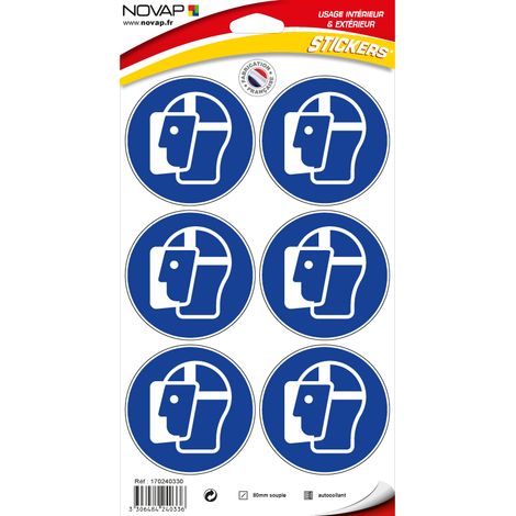 Planche 6 Stickers Ø 80mm - Visière de protection obligatoire - 4240336