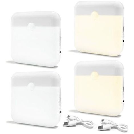 4 PCS Lumiere LED, Veilleuse Automatique avec Détecteur de Mouvement Lumière, Lampe Veilleuse LED Enfant Rechargeable, 2 Modes D'éclairage, Lampes LED Sans Fil (1/4)